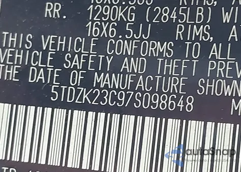 2007 Toyota Sienna Le from USA, damaged, VIN 5TDZK23C97S098648